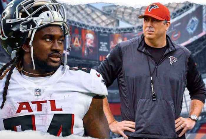 Atlanta Falcons running back Cordarrelle Patterson and coach Arthur Smith